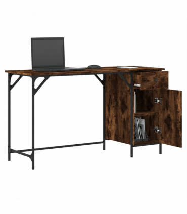 vidaXL Computer Desk Smoked Oak 131x48x75 cm Engineered Wood