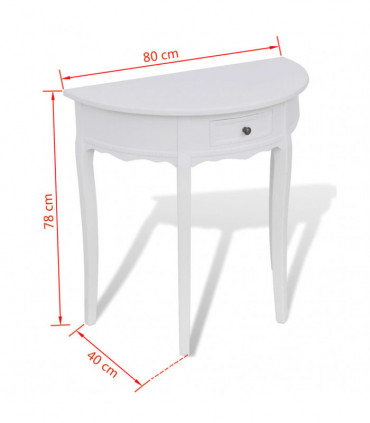 vidaXL Console Table with Drawer Half-round White