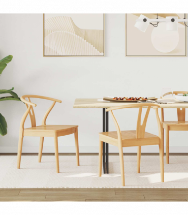 vidaXL Dining Chair 2 pcs Natural Solid Rubber Wood