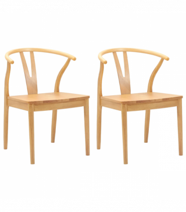 vidaXL Dining Chair 2 pcs Natural Solid Rubber Wood