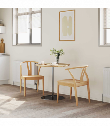 vidaXL Dining Chair 2 pcs Natural Solid Rubber Wood