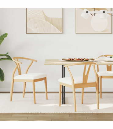 vidaXL Dining Chair 2 pcs Natural and Light Solid Rubber Wood