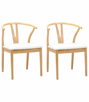 vidaXL Dining Chair 2 pcs Natural and Light Solid Rubber Wood