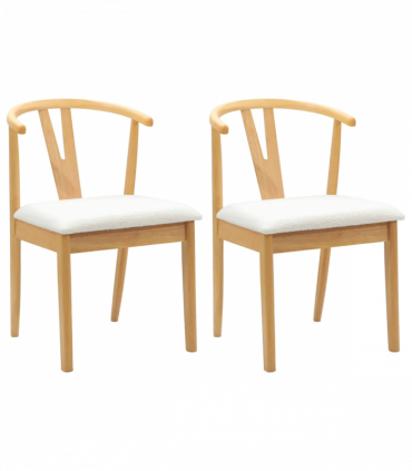 vidaXL Dining Chair 2 pcs Natural and Light Solid Rubber Wood