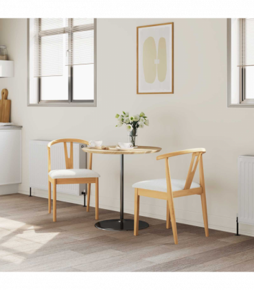 vidaXL Dining Chair 2 pcs Natural and Light Solid Rubber Wood