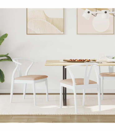 vidaXL Dining Chair 2 pcs White and Brown Solid Rubber Wood