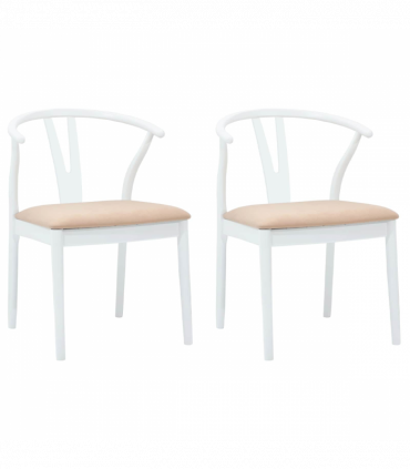vidaXL Dining Chair 2 pcs White and Brown Solid Rubber Wood