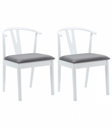 vidaXL Dining Chair 2 pcs White and Grey Solid Rubber Wood