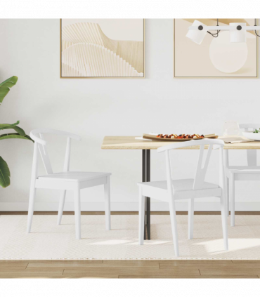 vidaXL Dining Chair 2 pcs White and White Solid Rubber Wood