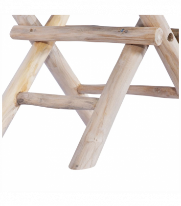 vidaXL Folding Stool Real Leather and Solid Teak Wood