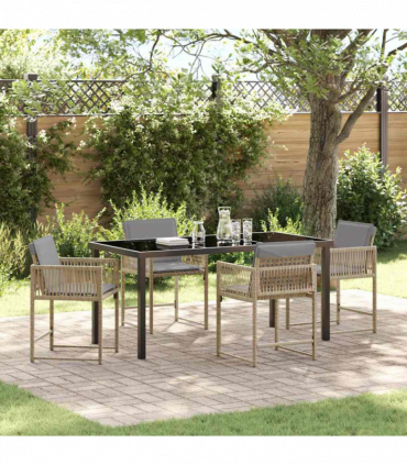 vidaXL Garden Dining Set 5 pcs Beige Poly Rattan