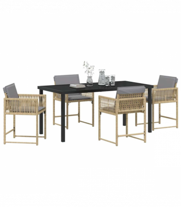 vidaXL Garden Dining Set 5 pcs Beige Poly Rattan