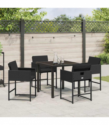 vidaXL Garden Dining Set 5 pcs Black Poly Rattan