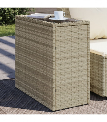 vidaXL Garden Side Table with Glass Top Light Grey 58x27.5x55 cm Poly Rattan