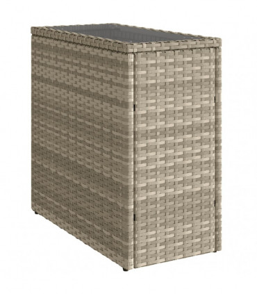 vidaXL Garden Side Table with Glass Top Light Grey 58x27.5x55 cm Poly Rattan