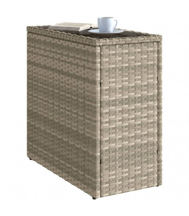 vidaXL Garden Side Table with Glass Top Light Grey 58x27.5x55 cm Poly Rattan