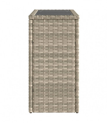vidaXL Garden Side Table with Glass Top Light Grey 58x27.5x55 cm Poly Rattan
