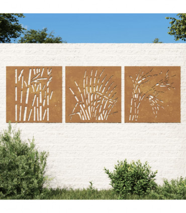 vidaXL Garden Wall Decorations 3 pcs 55x55 cm Corten Steel Grass Design