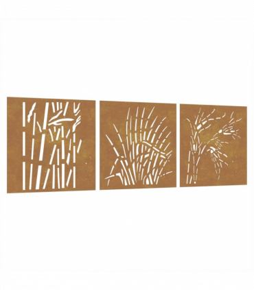 vidaXL Garden Wall Decorations 3 pcs 55x55 cm Corten Steel Grass Design
