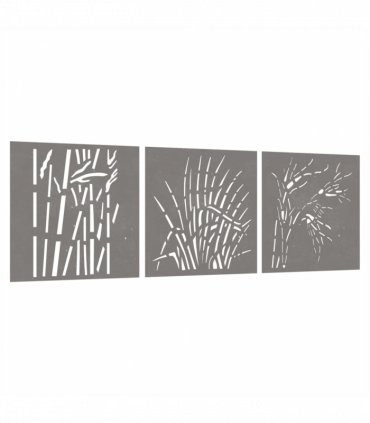 vidaXL Garden Wall Decorations 3 pcs 55x55 cm Corten Steel Grass Design