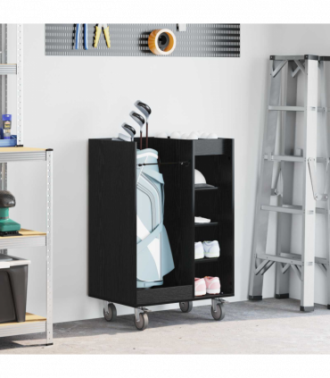 vidaXL Golf Cabinet with Wheel Plain Black Oak 65 x 45 x 98 cm