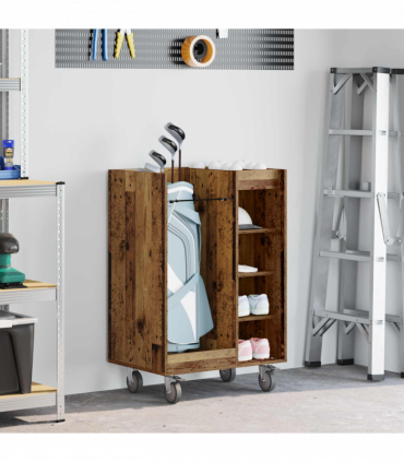 vidaXL Golf Cabinet with Wheel Plain Old Wood 65 x 45 x 98 cm