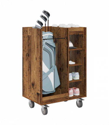 vidaXL Golf Cabinet with Wheel Plain Old Wood 65 x 45 x 98 cm