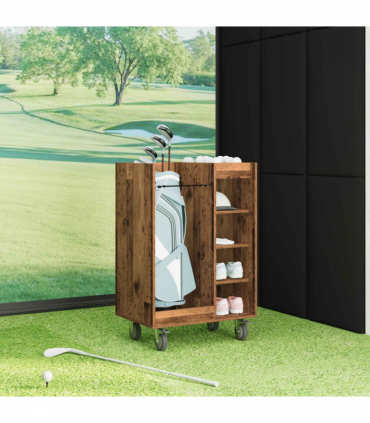 vidaXL Golf Cabinet with Wheel Plain Old Wood 65 x 45 x 98 cm