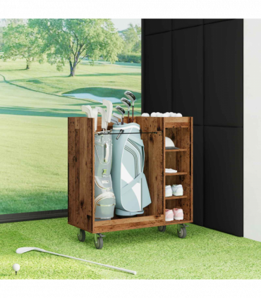 vidaXL Golf Cabinet with Wheel Plain Old Wood 90 x 45 x 98 cm