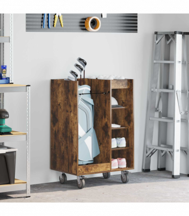 vidaXL Golf Cabinet with Wheel Plain Smoked Oak 65 x 45 x 98 cm