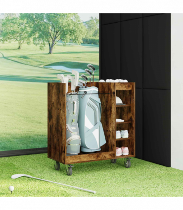 vidaXL Golf Cabinet with Wheel Plain Smoked Oak 90 x 45 x 98 cm