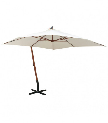 vidaXL Hanging Parasol 300x300 cm Wooden Pole White