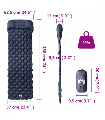 vidaXL Inflating Camping Mattress with Pillow 1-Person Grey