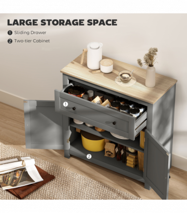HOMCOM Sideboard Storage Cabinet with Adjustable Shelf, Drawer, Grey