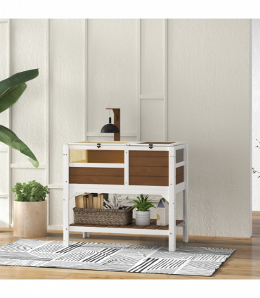 PawHut Wooden Tortoise House w/ Run, Shelter, Shelf, Lamp Holder - Brown