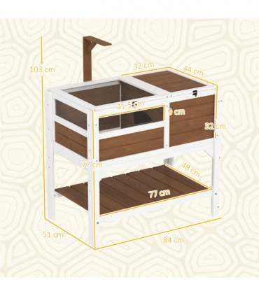 PawHut Wooden Tortoise House w/ Run, Shelter, Shelf, Lamp Holder - Brown