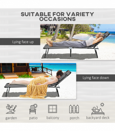 Outsunny Folding Sun Lounger Set of 2 Reclining Chair with Reading Hole Grey