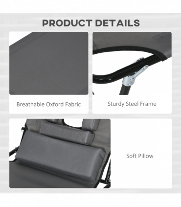 Outsunny Folding Sun Lounger Set of 2 Reclining Chair with Reading Hole Grey