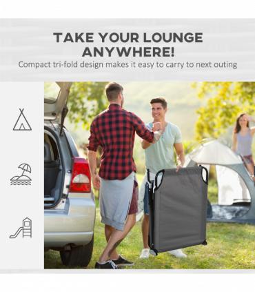 Outsunny Folding Sun Lounger Set of 2 Reclining Chair with Reading Hole Grey