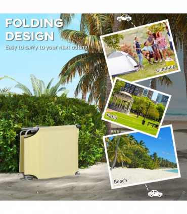 Outsunny Folding Sun Lounger Set of 2 with Sunshade Adjustable Backrest Beige