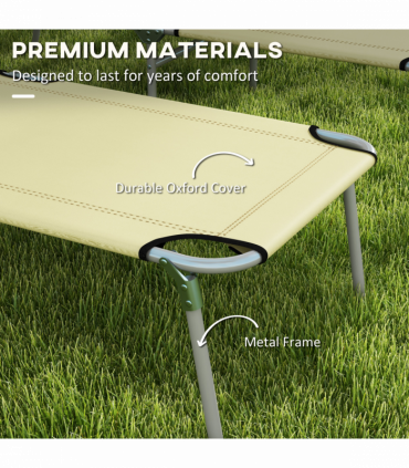 Outsunny Folding Sun Lounger Set of 2 with Sunshade Adjustable Backrest Beige