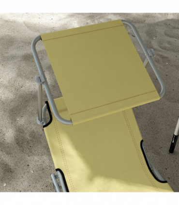 Outsunny Folding Sun Lounger Set of 2 with Sunshade Adjustable Backrest Beige