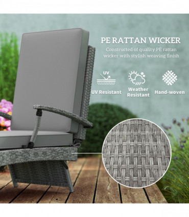 Outsunny Foldable Rattan Garden Recliner Chair w/ Cushion, Footrest, Grey