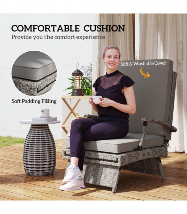 Outsunny Foldable Rattan Garden Recliner Chair w/ Cushion, Footrest, Grey
