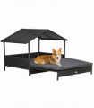 PawHut Extendable Rattan Dog House with Water-Resistant Roof, Cushion - Grey