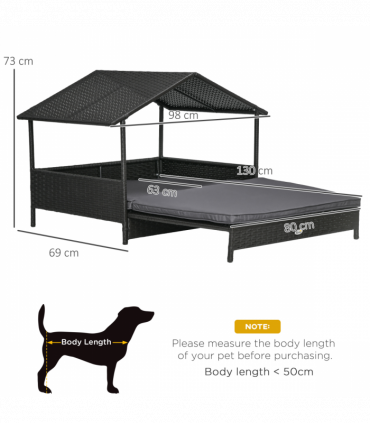 PawHut Extendable Rattan Dog House with Water-Resistant Roof, Cushion - Grey
