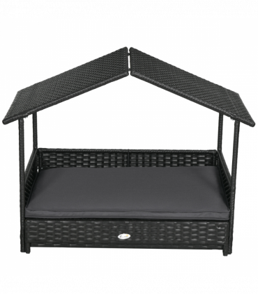 PawHut Extendable Rattan Dog House with Water-Resistant Roof, Cushion - Grey