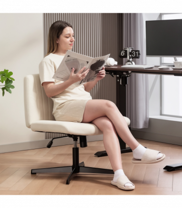 HOMCOM Linen Criss Cross Legged Office Chair with Tilt Function, Cream