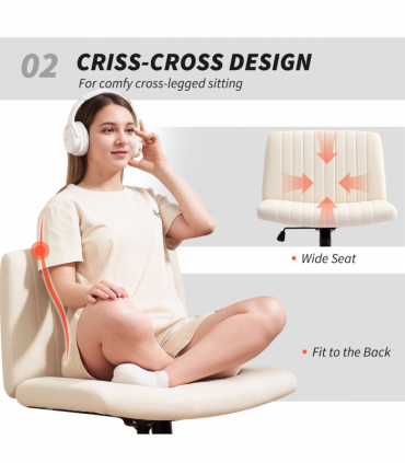 HOMCOM Linen Criss Cross Legged Office Chair with Tilt Function, Cream