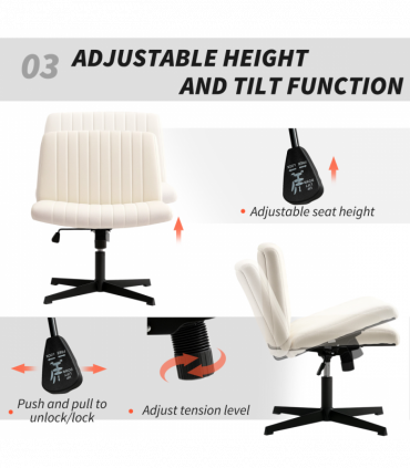 HOMCOM Linen Criss Cross Legged Office Chair with Tilt Function, Cream